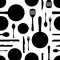 Silhouette Black Kitchenware or Kitchen Utensils Seamless Pattern Background. Vector