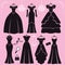 Silhouette of black party dresses,accessories