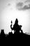 the silhouette black and white image of lord shiva with temple and clear sky