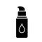 Silhouette Bottle of concealer or moisturizer. Outline icon of vial with dispenser, cream drop. Black illustration of makeup