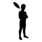 Silhouette boy holds badminton racket cute young child holding standing toy shuttlecock happy concept teenage action summer sport