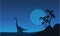 Silhouette of brachiosaurus at night landscape