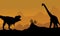 Silhouette of brachiosaurus and T-Rex