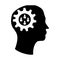 Silhouette brain in head with gear and team work icon