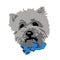 Silhouette of the breed of dog gray Bichon Havana muzzle, head, painted in squares, pixels