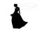 Silhouette of a bride with a bouquet and a long veil