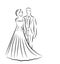 Silhouette of bride and groom, newlyweds sketch, hand drawing, wedding invitation, vector illustration