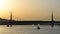 Silhouette of bridge on water under orange sunset sky.Halic bridge in Istanbul.