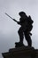 Silhouette of a British Tommy with drawn bayonet on a war memorial in Portstewart in Northern Ireland