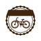 Silhouette brown of bicycle in round frame with label
