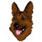 The silhouette of a brown, black dog German shepherd breed is a face, the head drawn in the form of squares, pixels