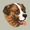 The silhouette of a brown dog breed St. Bernard is a muzzle, the head is drawn in the form of squares, pixels