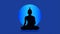 Silhouette of Buddha in lotus position against blue glow. Buddhist meditation icon. Concept of inner peace, spiritual