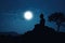 silhouette of buddha meditating under full moon, generative AI