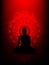 Silhouette Buddha Siddhartha gautama with abstract mandala star on red aura background