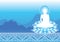 Silhouette Buddha Siddhartha Gautama sit on lotus with traditional ground and mountain background