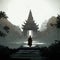 Silhouette of buddhist monk standing in front of temple generative AI