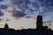 Silhouette buildings. Kiev, Kyiv, Ukraine. Blue hour, blue clouds on sunset time