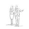 Silhouette Business Man and Woman Talking, Businessman Point Finger To Copy Space Sketch Businesspeople Couple