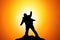 Silhouette of Businessman Celebration Success Happiness on a mountain top. Business, achievement, success, concept