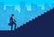 Silhouette businessman start walking up stairway first step, Climbing staircases for development, Business journey concept