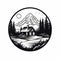 Silhouette Cabin On Lake: Graphic Black And White Art