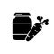 Silhouette of carrot baby food. Outline icon of complementary foods in jar. Illustration of ready vegetable purees in glass bottle