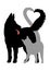 Silhouette of cat and dog, making heart with their tails