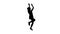 Silhouette Caucasian female model in headphones jumping, expressing happy emotions listening to music.