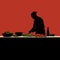 A silhouette of a chef chopping vegetables. Flat clean illustration style