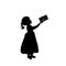 Silhouette child holds letter for Santa. Happy Merry Christmas