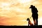 Silhouette child playing with dogs.
