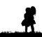 Silhouette of children hugging, friend