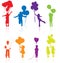 Silhouette children kids girl party balloons balloon kid silhouettes with happy little jumping playing people child vector play up