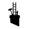 Silhouette chimney sweep in pipe with tools, got to work and got stuck. Vector illustration for designers
