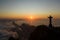 Silhouette of Christ the Redeemer during an amazing sunrise in Rio de Janeiro Brazil