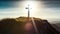 Silhouette of Christian cross in at the hill peace and spiritual symbol of Christian people. Inspiration, resurrection hope and