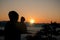 Silhouette of christian man hand praying,spirituality and religion,man praying to god.