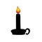 Silhouette Christmas fashioned lit candle candlestick on holder. Happy Merry Christmas