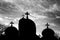 Silhouette of Church domes with a cross