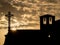 Silhouette of a church at sunset in Hoces del DuratÃ³n, in Spain