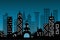 Silhouette cityscape architectural building skyscrapers icon. black design flat style on blue deep background with copy space Ill