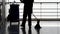 Silhouette of cleaning service people sweeping floor