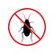 The silhouette of a cockroach in a red forbidding circle.The stop cockroach icon is forbidding sign. No pests. Vector illustration