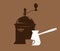 Silhouette of a coffee grinder, cezve and mug, coffee time, vector illustration