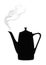 Silhouette of coffee pot with steam on a white background