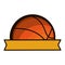 Silhouette color with half basketball ball and ribbon