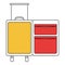 Silhouette color section of opened empty suitcase of traveler