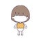 Silhouette color sections and light brown hair of faceless little boy with mushroom haircut