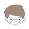 Silhouette color sections and light brown hair of kawaii head of little boy with embarrassed facial expression